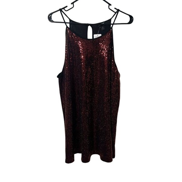 Torrid Red Sequin Halter Tank Top Size 3 Keyhole Back Sleeveless Shimmer stretch - Picture 1 of 4